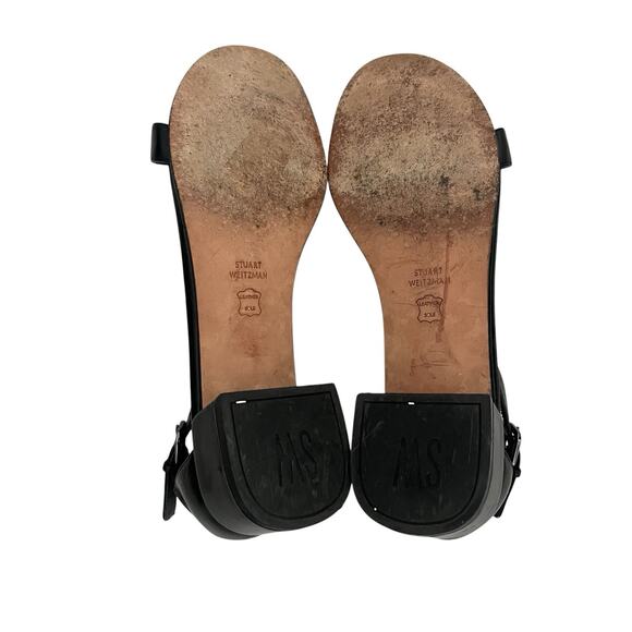 Stuart Whitman Nudist June Black Leather Sandal block Heel Size 9 minimalist - Picture 8 of 14